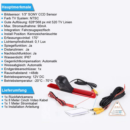 Waterproof parking camera brake light rear view camera integrated in 3rd brake light camera with 4.3" LCD monitor for van roof camera Mercedes Sprinter W906/Crafter Caravelle