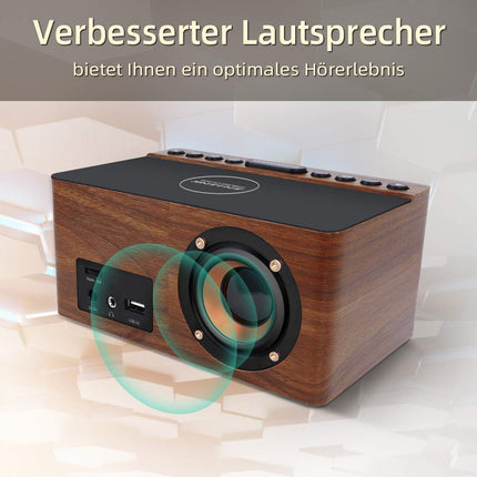ANJANK digitaalne puidust raadioäratuskell juhtmevaba laadimisjaamaga, 10W kiire juhtmevaba laadija iPhone'ile/Samsung Galaxy'le, LED-ekraan 5-tasemelise dimmeriga, USB-laadimisport, kellraadio, kingitused meestele