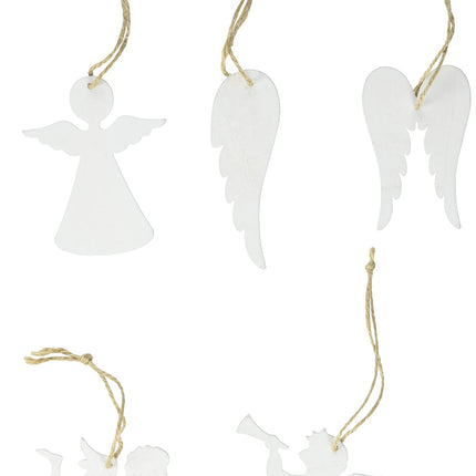 Small foot decorative hanger made of white wood in the shape of an angel, with storage box, Christmas decoration for tree and window, 10542, 24.00 x 19.00 x 2.00 cm