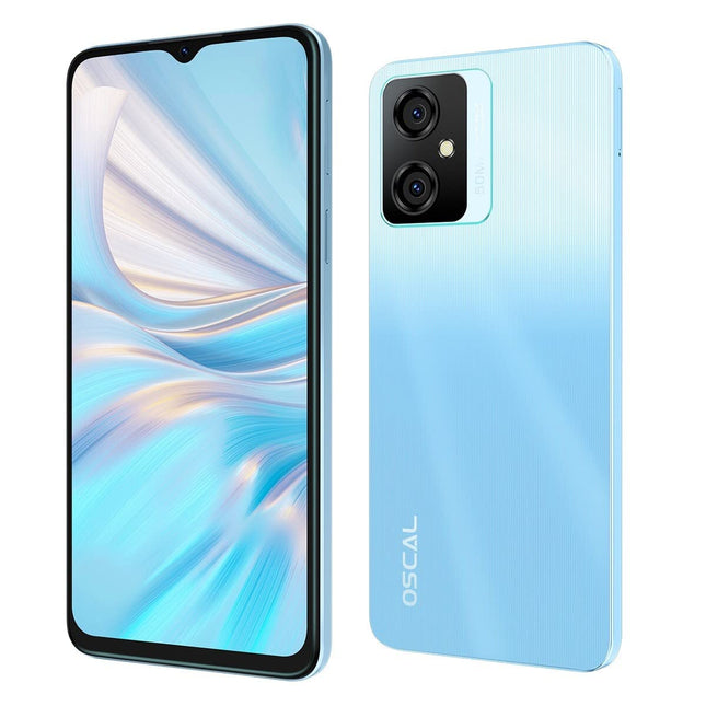 OSCAL C70 Android 12 mobiiltelefon ilma lepinguta, kaheksatuumaline 10 GB + 128 GB (2 TB TF laiendusvõimalus), 50 MP + 8 MP kaamera, 6,6-tolline HD+ ekraan, kahe SIM-kaardiga nutitelefon, 5180 mAh aku, näotuvastus ja sõrmejäljelugeja, sinine