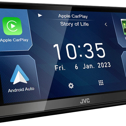 JVC KW-M785DBW - 17,3 cm (6,8") digitaalne meedia AV-vastuvõtja juhtmevaba CarPlay ja Android Auto funktsiooniga (4x50W, DAB+/FM, BT, 3x eelväljundit 2,5 V, USB, iPod/iPhone'i juhtimine)