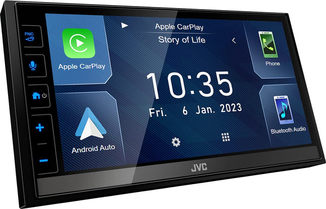 JVC KW-M785DBW - 17,3 cm (6,8") digitaalne meedia AV-vastuvõtja juhtmevaba CarPlay ja Android Auto funktsiooniga (4x50W, DAB+/FM, BT, 3x eelväljundit 2,5 V, USB, iPod/iPhone'i juhtimine)