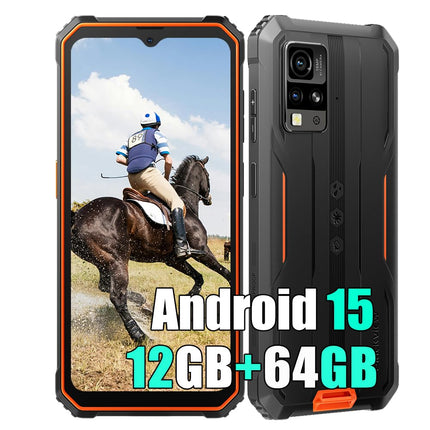 Blackview BV4800 SE Android 15 Outdoor Smartphone 2025, 12GB+64GB/2TB, 6.56" HD+ Outdoor Mobile Phone, 16MP+8MP, 5100mAh, IP68 Waterproof Construction Site Phone, Dual SIM 4G, NFC, OTG, GPS, FM, 2 Year Warranty, Orange
