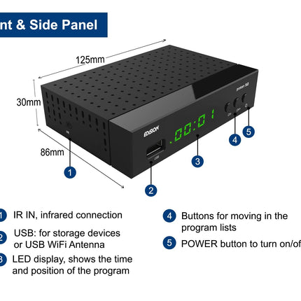 EDISION PROTON S2 Full HD satelliitvastuvõtja FTA (ühildub DVB-S2 | ARD ja ZDF SD väljalülitusega), Unicable'iga ühilduv, 2-in-1 kaugjuhtimispult, HDTV, HDMI, SCART, S/PDIF, eelinstallitud Saksa kanalite nimekiri