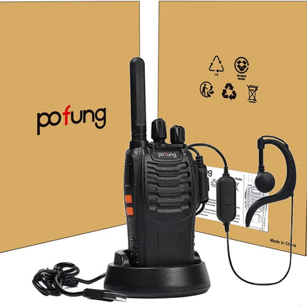 Walkie Talkie PMR446 License-Free Two-Way Radio, Pofung PT88E 16 Channels Professional Rechargeable Long-Range Walkie Talkies with USB Charging Station and Earpieces Black 12 Pack