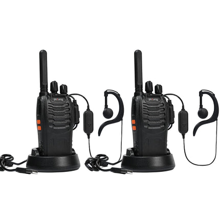 Pofung PT88E Walkie Talkie PMR446 litsentsivaba kahesuunaline raadiosaatja, 16-kanaliga pikamaa raadiosaatjad laadimisaluse ja kõrvaklappidega (must, 2 tk pakis)