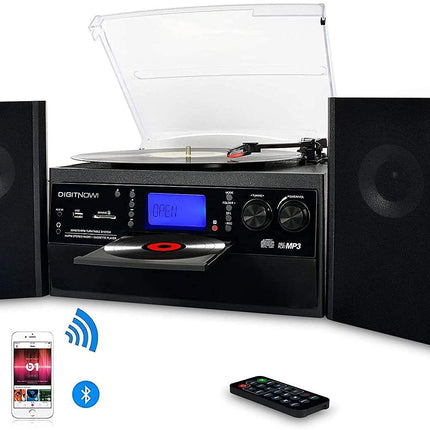 DIGITNOW! Bluetooth-vinüülplaadimängija CD, kasseti, AM/FM-raadio ja Aux-sisendi jaoks, USB-port ja SD-kaardi kodeering, kaugjuhtimispult, eraldiseisvad stereokõlarid
