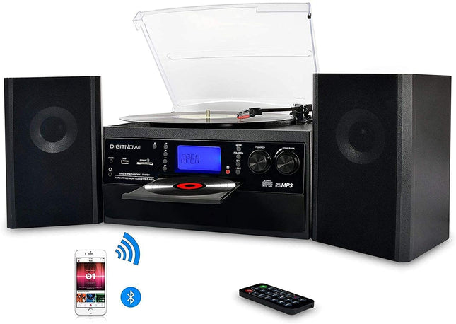 DIGITNOW! Bluetooth-vinüülplaadimängija CD, kasseti, AM/FM-raadio ja Aux-sisendi jaoks, USB-port ja SD-kaardi kodeering, kaugjuhtimispult, eraldiseisvad stereokõlarid