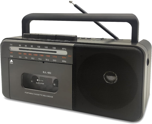 Kassettmängija Bluetooth Boombox, magnetofon AM/FM/SW raadio Stereo lintmängija/magnetofon suure kõlari ja kõrvaklapipesaga, USB/TF/MP3 lintmängija Vahelduvvoolutoitega või