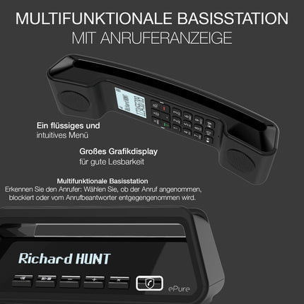 ALCATEL ePure Premium - Juhtmeta DECT lauatelefon automaatvastajaga - Vintage-disain - Nutika ekraaniga alus - Graafiline ekraan - Käed-vabad funktsioon - Kõnede blokeerimise funktsioon - Must