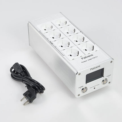 Pailvens HiFi pikendusjuhe, 8-suunaline häirete filtri pistikupesa LCD-ekraaniga, ülepingekaitse, koormuskaitse kuni 15 A, mitmikpesa kõlaritele, CD-DVD-mängija, hõbedane