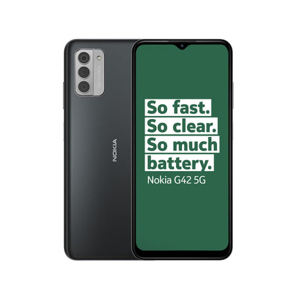 Nokia G42 5G 5G-ühenduvusega, Android 13, 6,56-tollise HD+ ekraaniga, kolmekordse 50 MP tagakaameraga, kuni 3-päevase akueaga, OZO 3D Audio Capture'i ja QuickFix-disainiga - hall