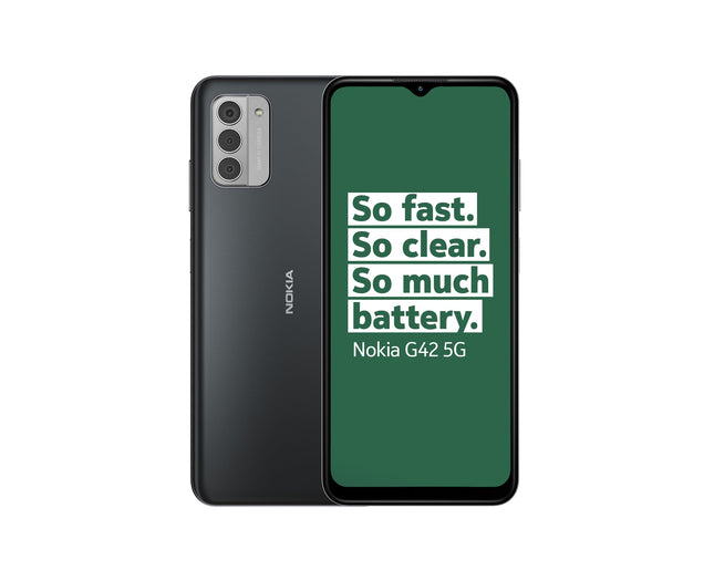 Nokia G42 5G 5G-ühenduvusega, Android 13, 6,56-tollise HD+ ekraaniga, kolmekordse 50 MP tagakaameraga, kuni 3-päevase akueaga, OZO 3D Audio Capture'i ja QuickFix-disainiga - hall