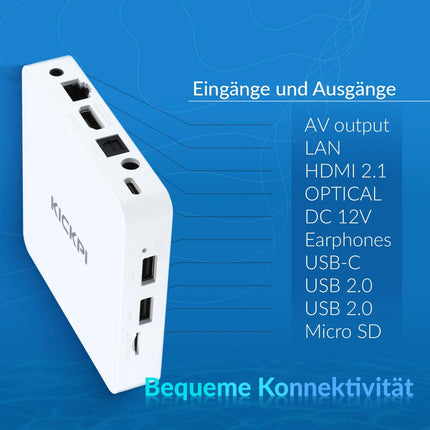Zehnder KP-1, KICKPI IPTV Box, 4K UHD, Android 11, voogedastus, Netflix, Prime Video, YouTube, Google Play, Dolby, WiFi WLAN 2.4G/5G, Bluetooth FB, 32GB