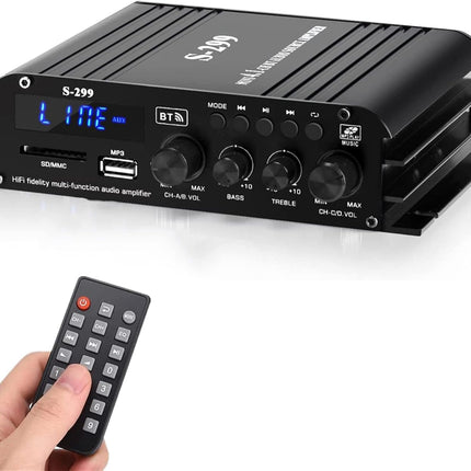4.1-channel amplifier, 1600W mini hifi amplifier, Bluetooth 5.0 for home speakers 40W x 4 + active subwoofer from 110-240V to 12V with USB TF slot MP3 player with remote control