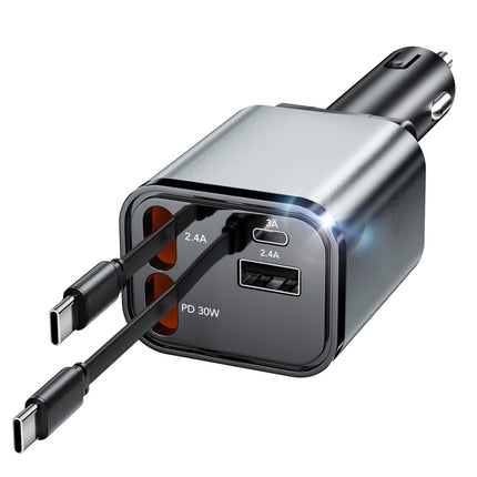 Aimteli sissetõmmatav autolaadija sigaretisüütaja USB-adapter autolaadija USB-C sigaretisüütajaga, ühildub iPhone 16/16 Pro Max/15/15Pro/AirPods/Galaxy S25/S25 Ultra/S24/S23/Google Pixel 9-ga