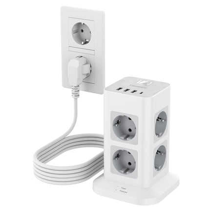 TESSAN 8-suunaline pikendusjuhe USB C ja 3 USB A pistikuga, 5M pikenduskaabel, pikendusjuhe ülepingekaitsega, mitu pistikut lülitiga koduseks kasutamiseks, võimsusmast 3600W