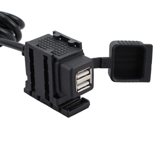 eSynic mootorratta USB-laadija topeltpesa 2.1A/1.0A universaalne USB-toiteport sobib 12V/24V veekindla USB-toitepordi mootorratta ja jalgratta laadimispesaga