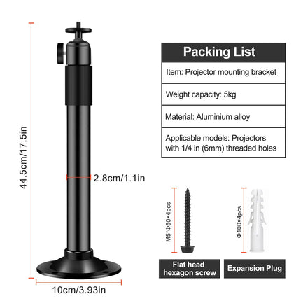 VGKE miniprojektori laekinnitus, alumiinium, 360° kuulpea, universaalne multifunktsionaalne projektori seinakinnitus, max. 5,0 kg kandevõime, matt must