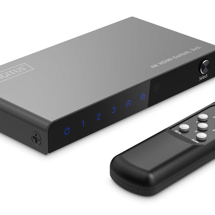 DIGITUS DS-55331 HDMI-lüliti 3x1 – 3 sisendit, 1 väljund – UHD 4K/60 Hz HDTV: 3840 x 2160p – HDCP 2.2 ja HDMI 2.0 – HDR, CEC, Deep Color, DTS, Dolby Digital, LPCM – teleri, monitori, PS5, PS4, Xboxi jaoks