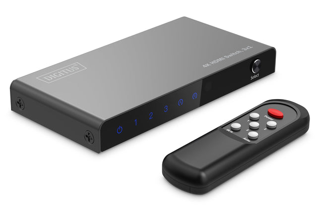 DIGITUS DS-55331 HDMI-lüliti 3x1 – 3 sisendit, 1 väljund – UHD 4K/60 Hz HDTV: 3840 x 2160p – HDCP 2.2 ja HDMI 2.0 – HDR, CEC, Deep Color, DTS, Dolby Digital, LPCM – teleri, monitori, PS5, PS4, Xboxi jaoks