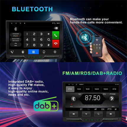 10,1 Zoll Einzel DIN Autoradio Android 13.0 mit 360-Grad-Drehung, drahtloser CarPlay- und Android Auto-Unterstützung, mit 8-Core 4+64GB/GPS-Navigation/DAB+/Bluetooth/WiFi, MIC/Rückfahrkamera