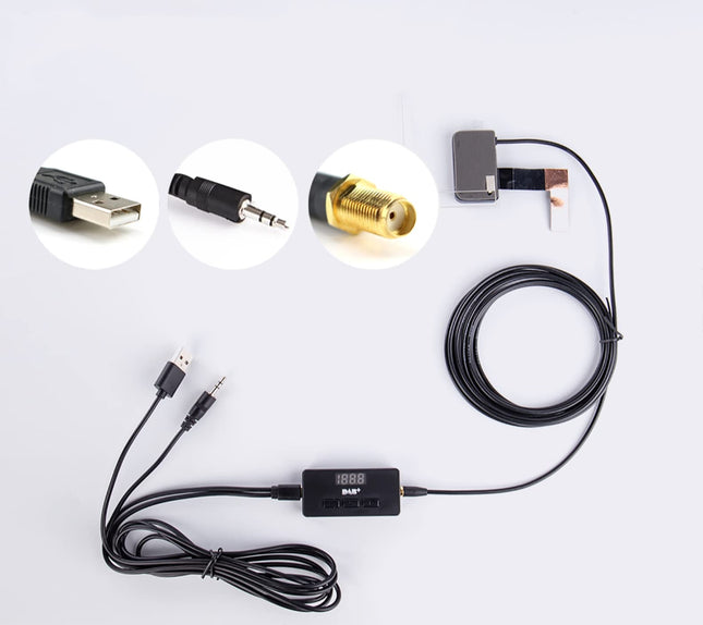 EZoneTronics väline DAB/DAB+ adapter autoraadiole, digitaalraadio vastuvõtja + AUX-kaabel DAB-antenniga, FM-saatja tuuner universaalsele ja Android-autoraadiole
