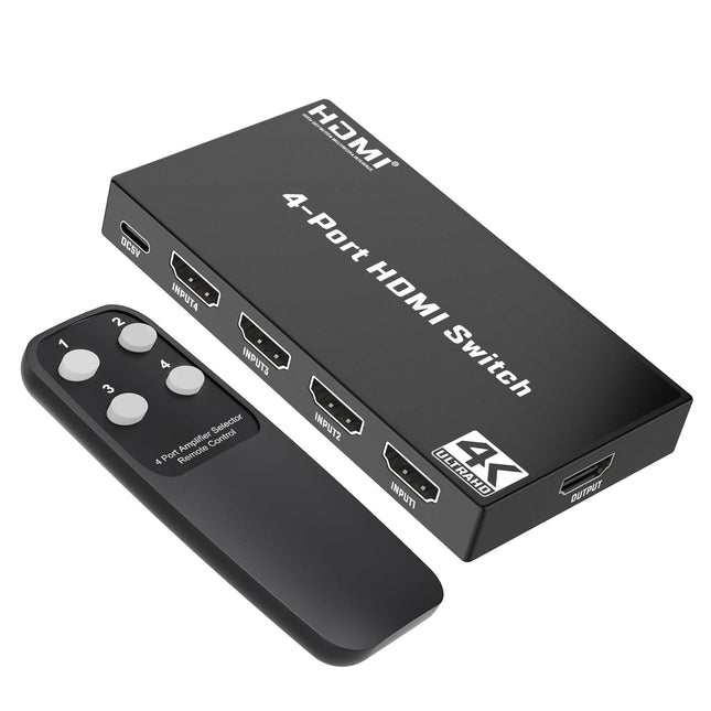 4K HDMI Switch 4 in 1 Out, HDMI Switch with Remote Control, Supports Dolby Vision, Compatible with PS5, Xbox, Apple TV, DVD Player