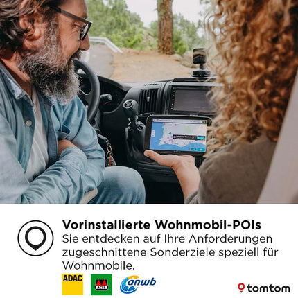 TomTom Camper Navi GO Camper Max 2. põlvkond (7-tolline ekraan, matkaautode ja haagissuvilate huvipunktid, uuendused WiFi kaudu, TomTom Traffic, sõidukiprofiilide salvestamine, maailmakaardid, keskkonnatsoonide vältimine)