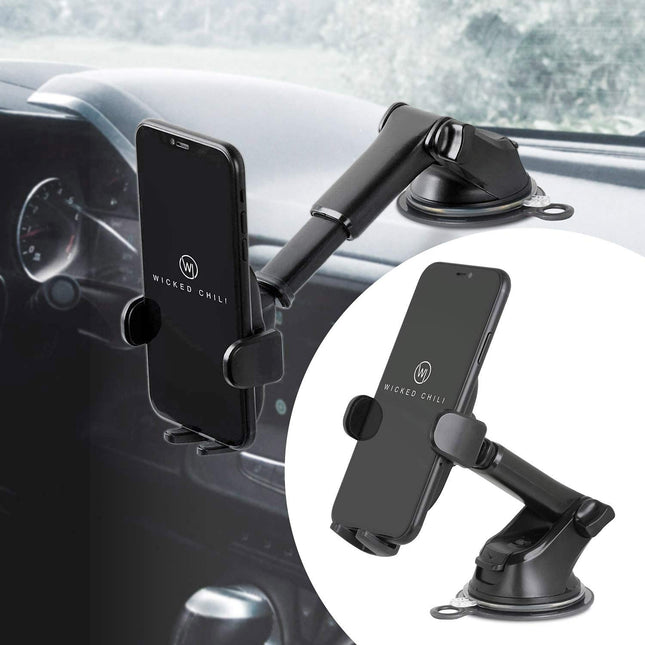 Wicked Chili 2-in-1 Car Phone Holder for iPhone 16, 15, 14, 13 (Pro, Max, Plus, Mini) Samsung Galaxy, A, Pixel, XIAOMI Redmi, Universal Suction Cup/Dashboard Car Mount, Rotatable