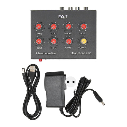 7 Band Car Audio Equalizer, Digital Two-Channel Equalizer, 3.5 mm interface, Input impedance of 20 K, Output input