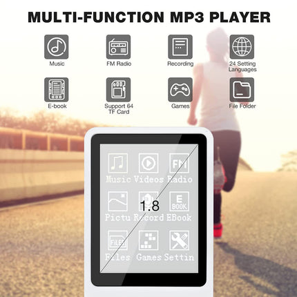 MP3 Player, MP3/MP4 Digital Music Player, Lychee Upgrade 8GB Portable HiFi Sound Music Player with Music/Video/Voice Recording/FM Radio/E-Book Reader, Supports up to 64GB (White)