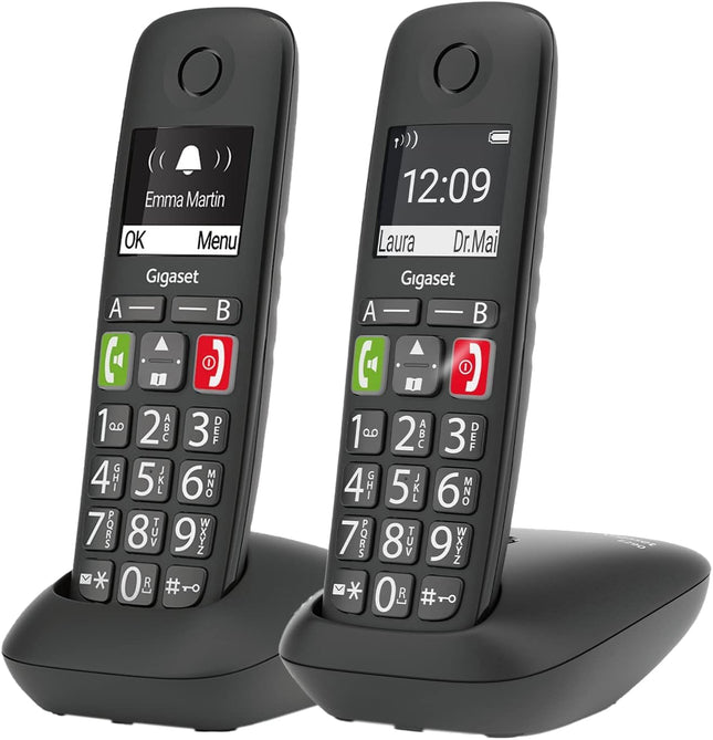Gigaset E290 Duo - 2 juhtmeta seenioride telefoni ilma automaatvastajata, suured klahvid, ühe nupuvajutusega valimisklahvid oluliste numbrite jaoks, võimendi funktsioon eriti valju kuulamise jaoks, must [saksakeelne versioon]
