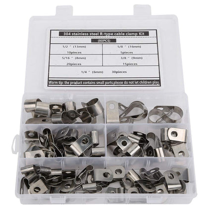 Kaabliklambrite komplekt, roostevabast terasest kaabliklamber, 80 tükki, R-tüüpi klamber, kaabliklambrite komplekt, riistvara osad, roostevaba teras 304, vastupidav, 6 kuni 16 mm