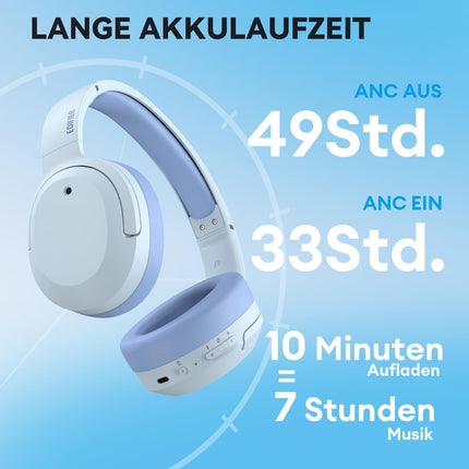 Edifier W820NB Plus hübriidsed aktiivse mürasummutusega kõrvaklapid - LDAC koodek - kõrglahutusega heli, juhtmevabad ja juhtmega - kiire laadimine - 49 tundi mänguaega - kõrvapealsed Bluetooth V5.2 kõrvaklapid - sinised