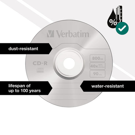 Verbatim CD-R High Capacity, blank CDs with 800 MB data storage, ideal for photo and video recordings, compatible with any conventional CD drive, 10-pack Jewel Case