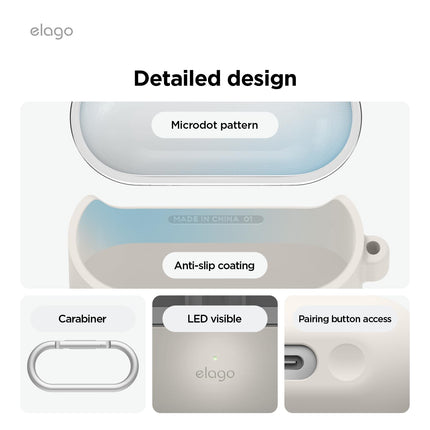elago Compatible with Samsung Galaxy Buds 3 Case &amp; Galaxy Buds 3 Pro Case, Duo Case with Carabiner, Premium Silicone + TPU Case, Wireless Charging, Earphone Accessories, for Men, for Women (Taupe)