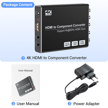 MISOTT 4K/60Hz HDMI-komponentmuundur skaleerimisfunktsiooniga, HDMI-komponentmuundur YPbPr-muundur, ühildub HDMI 2.0 sisendi ja 480i/576i komponentväljundiga, HDMI-YPbPr