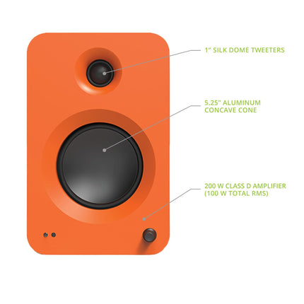 Kanto Ren 200W võimsad kõlarisüsteemid HDMI ARC sisendiga teleri ja kodukino jaoks | USB-C ja Bluetooth 5.3 | Kõrg-/madalpääsfilter | Paar | Matte oranž