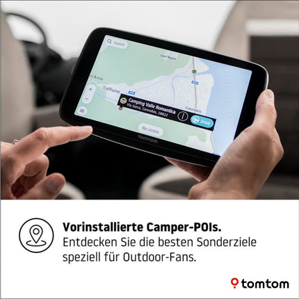 Tomtom Camping Navi GO Camper Max (7-tolline HD-ekraan, huvipunktid matkaautodele ja haagissuvilatele, uuendused WiFi kaudu, liiklusummikute vältimine tänu Tomtom Trafficule, maailmakaardi uuendused)