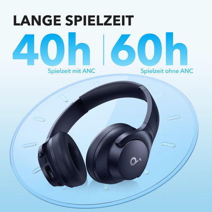 Soundcore by Anker Q20i juhtmevabad Bluetooth-kõrvaklapid hübriidse aktiivse mürasummutusega, 40-tunnine mänguaeg ANC-režiimis, kõrglahutusega heli, sügav bass, kohandamine rakenduse kaudu (sinine)