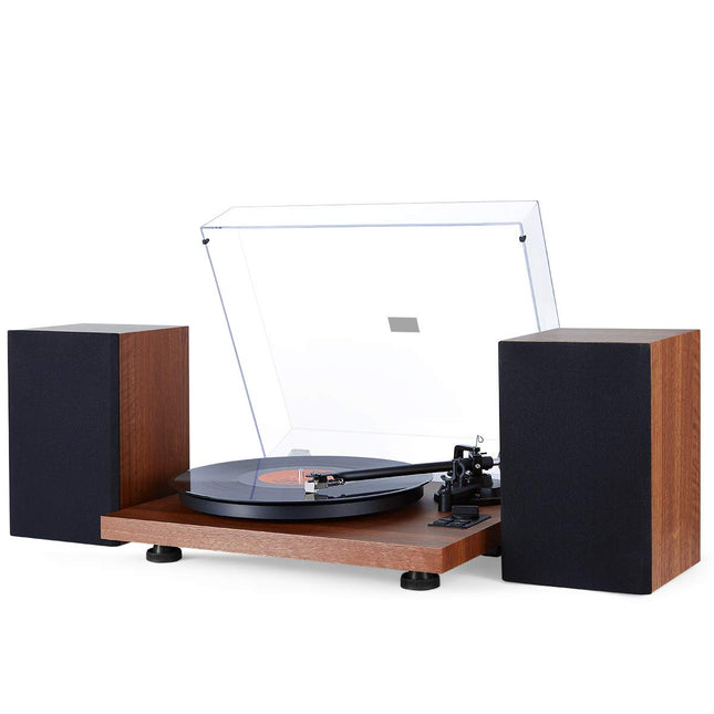 1 by ONE HiFi Bluetooth plaadimängija USB-ühendusega, MM-süsteem, 33/45 p/min, automaatne seiskamine ja fono-eelvõimendi, rihmülekandega vinüülplaadimängija kahe kõlariga