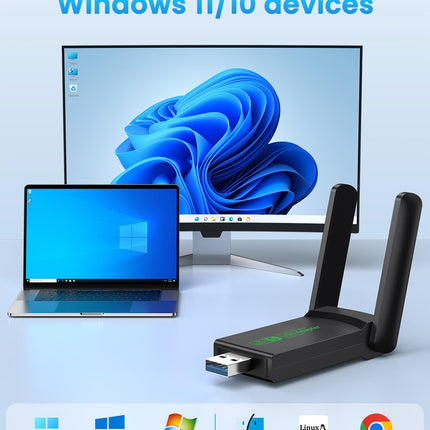 WLAN-pulk, 1300 Mbps WLAN-adapter kahe sagedusribaga 2,4 GHz/5 GHz USB WLAN-pulk arvutile/sülearvutile/lauaarvutile, suure võimendusega USB 3.0 WLAN-adapter kahe antenniga, toetab Windows 11/10/8.1/8/7/Vista/XP