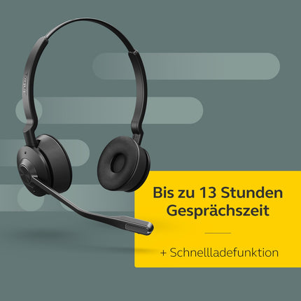 Jabra Engage 65 SE juhtmevaba stereopeakomplekt professionaalseteks kõnedeks, DECT-turvalisus, 13-tunnine aku, terve päeva kestev alus, toiteadapter, USB-C-kaabel, koosolekurakenduse ühilduvus