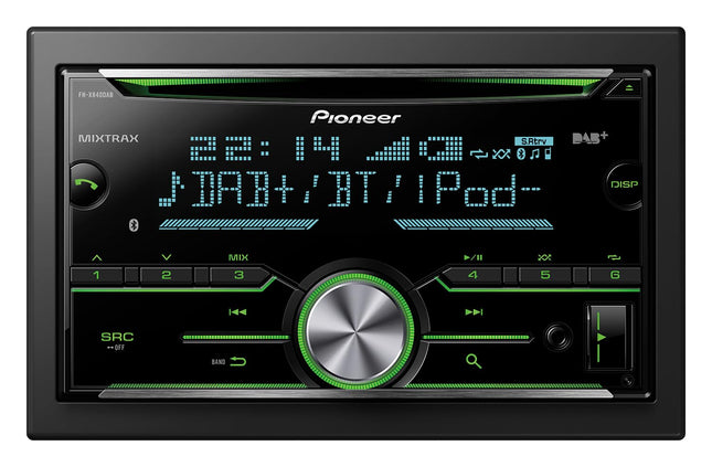 Pioneer FH-X840DABAN, DAB-antenni, 2DIN-autoraadio, CD-tuuneri ja FM-i, DAB+-i, Bluetoothi, MP3-, USB- ja AUX-sisendi, RGB-valgustuse, käed-vabad süsteemi ja 13-ribalise ekvalaiseriga