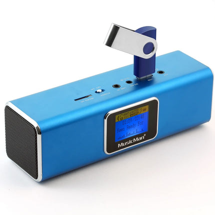 MusicMan TXX3548 MA Soundstation Stereo Speaker with Integrated Rechargeable Battery and LCD Display (MP3 Player, Radio, microSD Card Slot, USB Slot), Blue