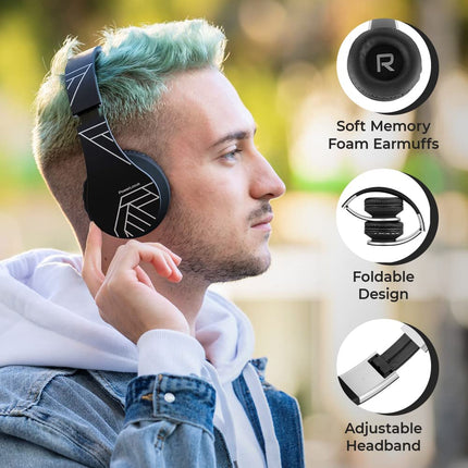 PowerLocus juhtmevabad kõrvaklapid, Bluetooth-kõrvaklapid mikrofoniga, kokkupandavad, pehmed kõrvapadjad, Hi-Fi stereobass, peakomplekt juhtmevaba ja juhtmega režiimis lastele/täiskasvanutele/telerile/arvutile/kodukontorisse