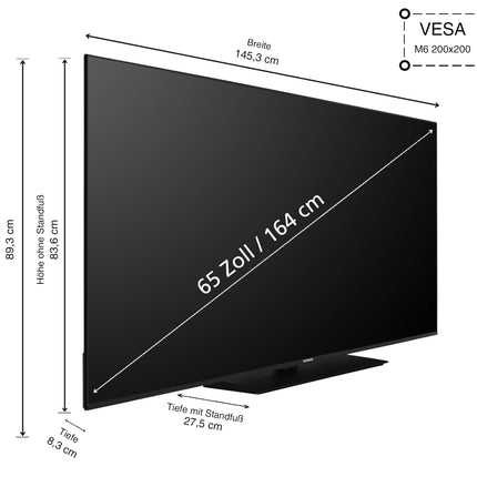 Telefunken TV 65-tolline nutiteler VIDAA XU65VP750M 4K UHD teler, HDR-teler Dolby Visioniga, kolmekordne tuuner ja 6-kuuline HD+ garantii, must LED-teler