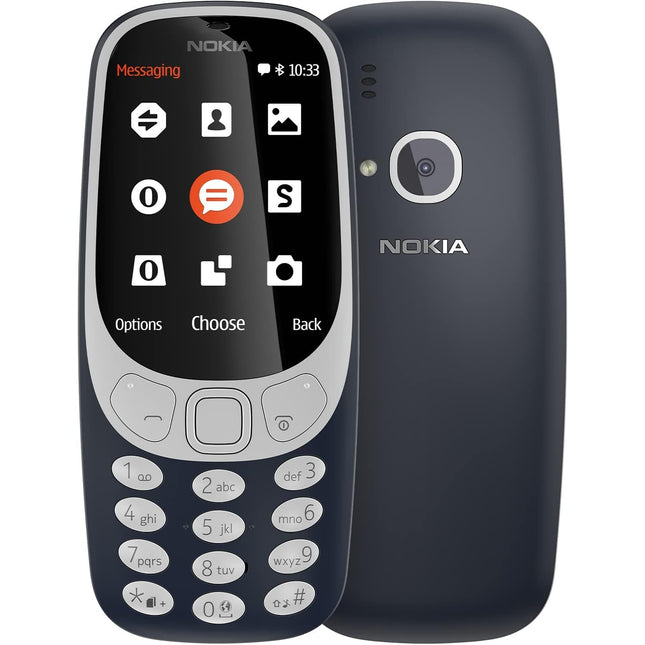 Nokia 3310 2G Vodafone 16GB mobiiltelefon (2,4-tolline värviline ekraan, 2MP kaamera, Bluetooth, raadio, MP3-mängija, kahe SIM-kaardiga) tumesinine