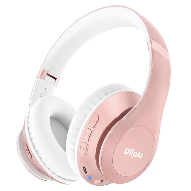 Uliptz juhtmevabad Bluetooth-kõrvaklapid, 65 tundi mänguaega, 6 ekvalaiseriga helirežiimi, HiFi stereo kõrvaklapid mikrofoniga, kokkupandavad Bluetooth 5.3 kõrvaklapid reisimiseks/kontorisse/telefoni/arvuti jaoks (roosakuldne)